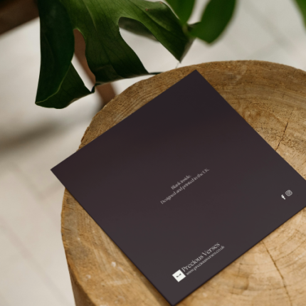 Back of Romans 8:28 Happy Birthday card showing blank inside and white envelope – UK Christian card design